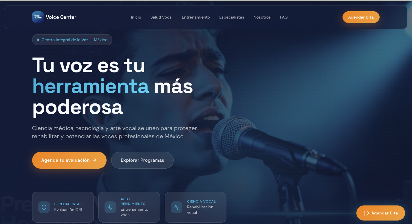 Voice Center website built by LensCreations Studio